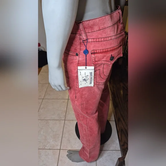 True Religion Men's Slim Jeans in Faded Coral - Picture 14 of 14